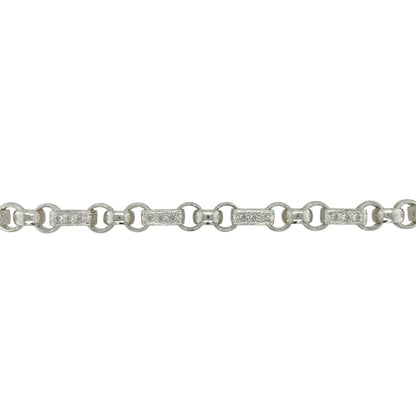 New 925 Silver & Cubic Zirconia Set 24" Patterned Gypsy Style Link Chain