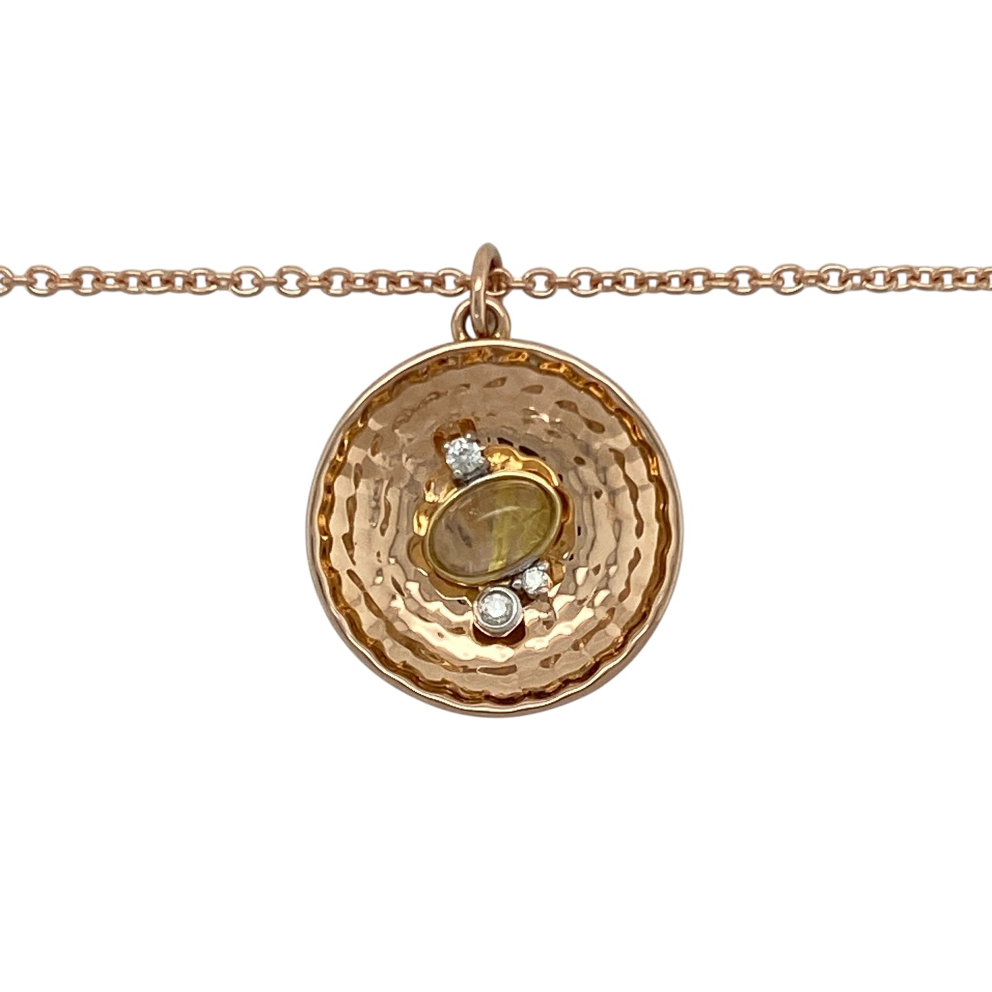 Bring storytelling charm and refined sparkle to your collection with this pre-owned 18ct rose gold Clogau 'Panning for Gold' pendant necklace—an elegant design inspired by Welsh heritage and natural beauty.

Design: The pendant features a faceted quartz stone symbolising a gold nugget, accented by a single diamond and set in an intricate 2.3cm design, including the bail.
Material: Made from 18-carat rose gold, the warm tones complement the soft shimmer of the quartz and add richness to the detailed design.
