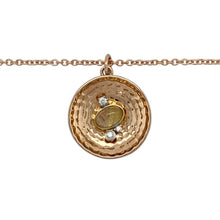 Load image into Gallery viewer, Bring storytelling charm and refined sparkle to your collection with this pre-owned 18ct rose gold Clogau &#39;Panning for Gold&#39; pendant necklace—an elegant design inspired by Welsh heritage and natural beauty.

Design: The pendant features a faceted quartz stone symbolising a gold nugget, accented by a single diamond and set in an intricate 2.3cm design, including the bail.
Material: Made from 18-carat rose gold, the warm tones complement the soft shimmer of the quartz and add richness to the detailed design.

