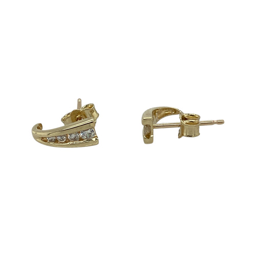 9ct Gold & Cubic Zirconia Set Curved Stud Earrings