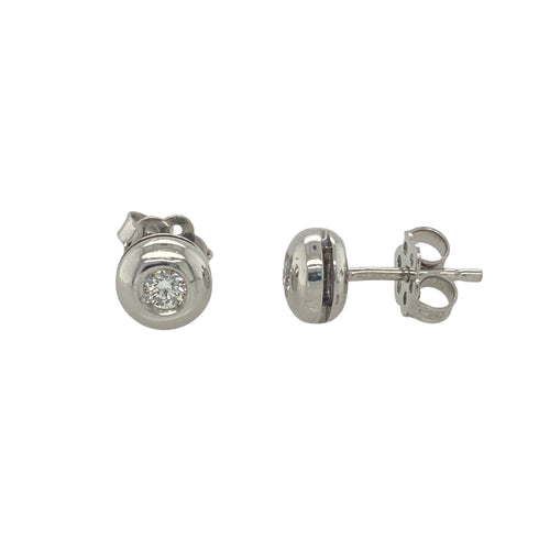 18ct White Gold & Diamond Set Button Stud Earrings
