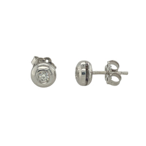 18ct White Gold & Diamond Set Button Stud Earrings