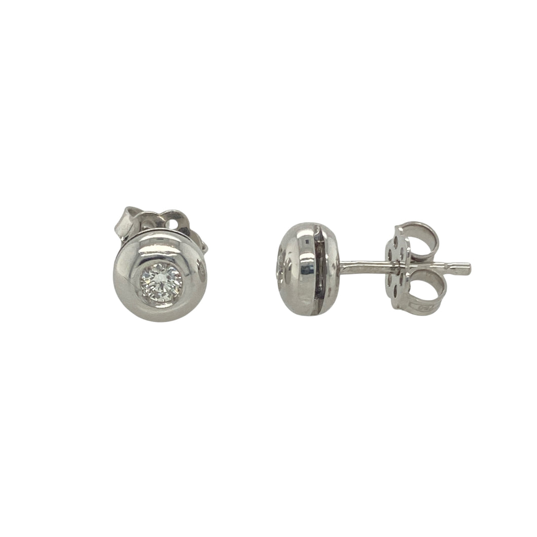 18ct White Gold & Diamond Set Button Stud Earrings