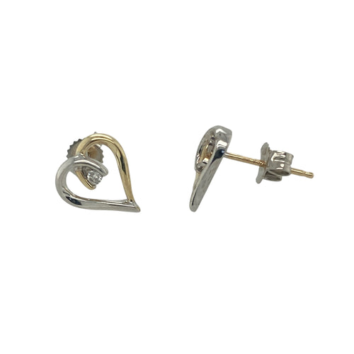 9ct Gold & Diamond Set Open Heart Stud Earrings