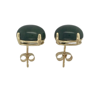 9ct Gold & Dark Green Oval Stud Earrings