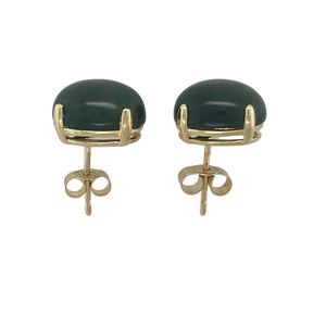 9ct Gold & Dark Green Oval Stud Earrings