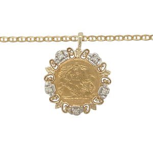 9ct Gold & Diamond Set Mount 18" Necklace with 22ct Gold Half Sovereign