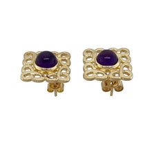Load image into Gallery viewer, 9ct Gold &amp; Amethyst Set Celtic Patterned Square Stud Earrings
