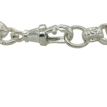 Load image into Gallery viewer, Add a meaningful touch to a child’s jewellery collection with this new 925 silver cubic zirconia identity belcher bracelet, combining classic style with a hint of sparkle—perfect for everyday wear or special occasions.

Design: The bracelet features a central identity plate, complemented by cubic zirconia accents and alternating engraved links for added detail.
Material: Made from 925 sterling silver, the polished finish enhances both the shine of the silver and the brilliance of the stones.

