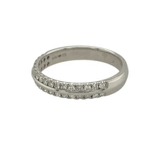 Load image into Gallery viewer, Add refined sparkle to your collection with this pre-owned 18ct white gold diamond two row band ring, a timeless design with elegant brilliance—perfect for everyday wear or special occasions.

Design: The ring features two rows of sparkling diamonds across the front of the band, creating a balanced and sophisticated look.
Material: Made from 18-carat white gold, the polished finish enhances the brilliance of the diamonds and provides a sleek, modern backdrop.

