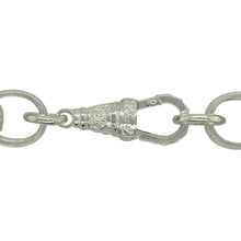 Load image into Gallery viewer, Make an unforgettable statement with this new 925 solid silver oval link belcher chain, a bold and heavyweight design with striking presence—perfect for those who appreciate standout jewellery.

Design: The chain features oversized oval belcher links with a patterned finish, each measuring 17mm in width for maximum impact.
Material: Made from solid 925 sterling silver, the polished surface provides durability and lasting shine.

