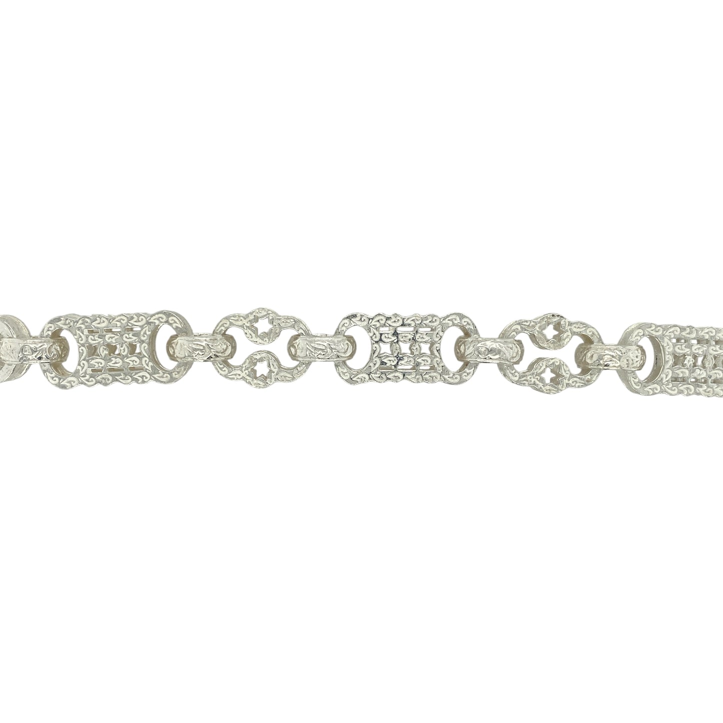 New 925 Solid Silver 24" Patterned Star and Bar Chain