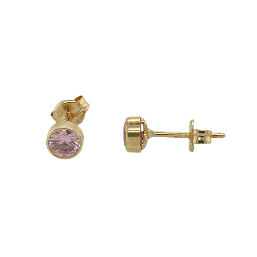 9ct Gold & Pink Stone Set Stud Earrings