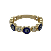 Load image into Gallery viewer, 14ct Gold Cubic Zirconia &amp; Evil Eye Stone Set Band Ring
