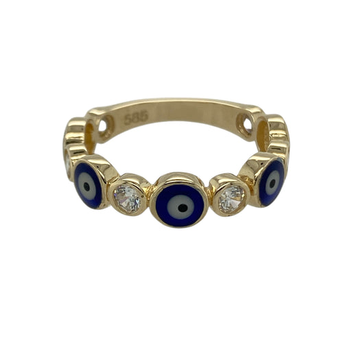 14ct Gold Cubic Zirconia & Evil Eye Stone Set Band Ring