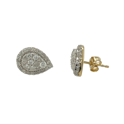 9ct Gold & Diamond Set Cluster Teardrop Stud Earrings