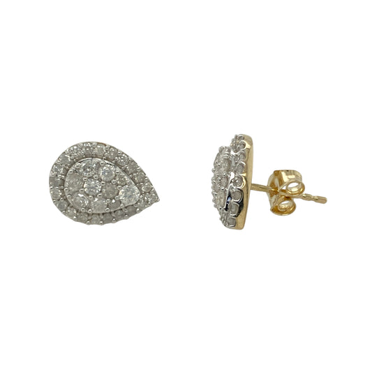 9ct Gold & Diamond Set Cluster Teardrop Stud Earrings