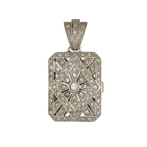18ct White Gold & Diamond Set Filigree Design Locket