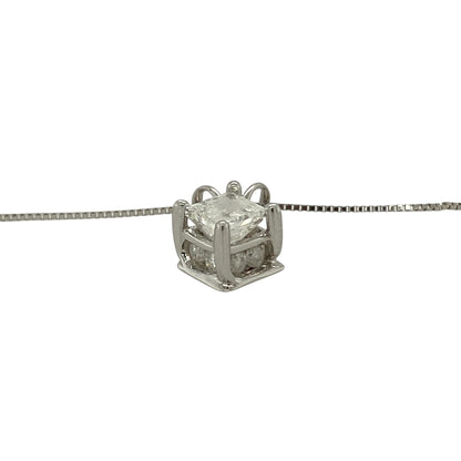 14ct White Gold & Diamond Set Princess Cut Solitaire 18" Necklace