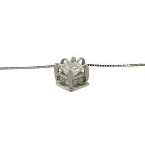 14ct White Gold & Diamond Set Princess Cut Solitaire 18" Necklace