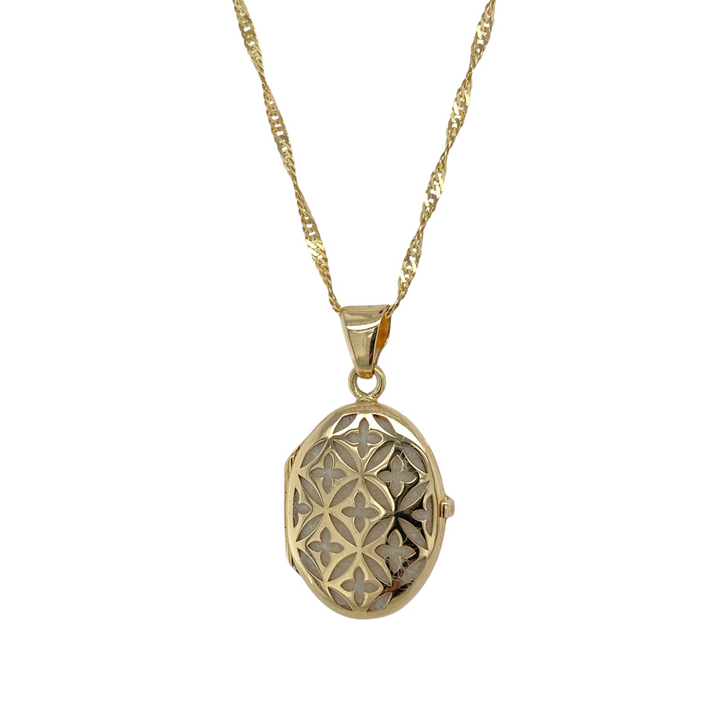 9ct Gold Cut Out Patterned Oval Locket 20" Necklace