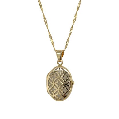 9ct Gold Cut Out Patterned Oval Locket 20" Necklace