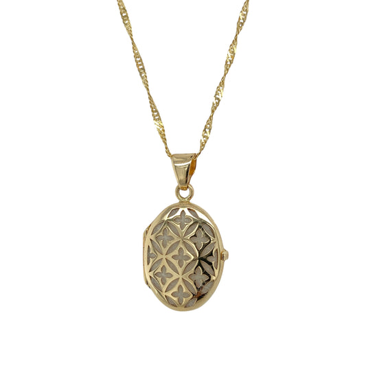 9ct Gold Cut Out Patterned Oval Locket 20" Necklace
