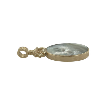 9ct Gold Double Sided Mother of Pearl & Starstone Set Oval Fob Pendant