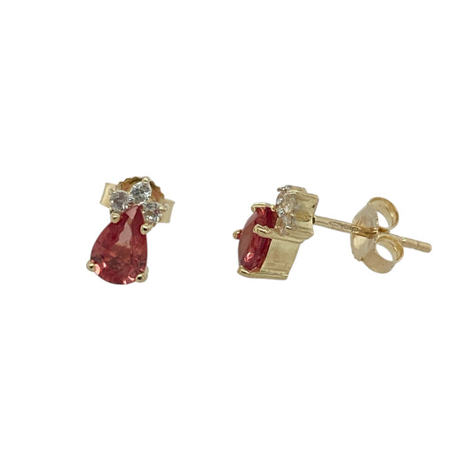 9ct Gold Red Stone & Cubic Zirconia Set Stud Earrings