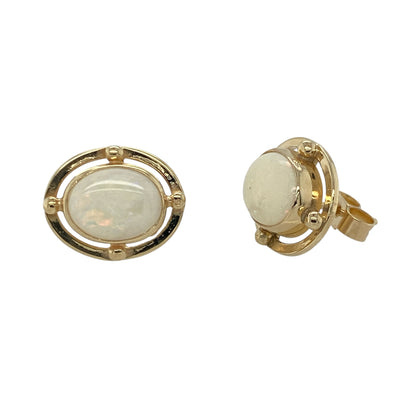 9ct Gold & Oval Opalique Set Stud Earrings