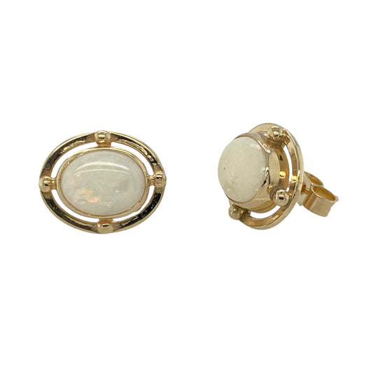9ct Gold & Oval Opalique Set Stud Earrings