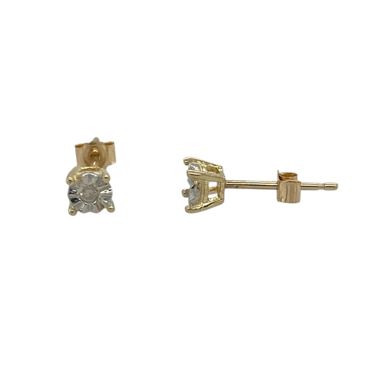 9ct Gold & Diamond Illusion Set Solitaire Stud Earrings