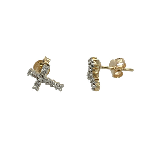 9ct Gold & Diamond Set Cross Stud Earrings