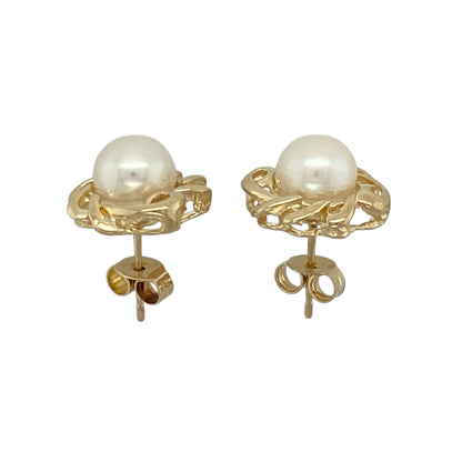 9ct Gold & Pearl Set Knot Stud Earrings