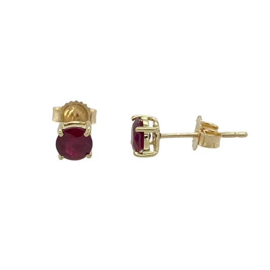 9ct Gold & Ruby Set Round Stud Earrings