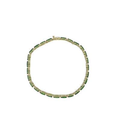 9ct Gold 7.5" Green Stone Set Bracelet