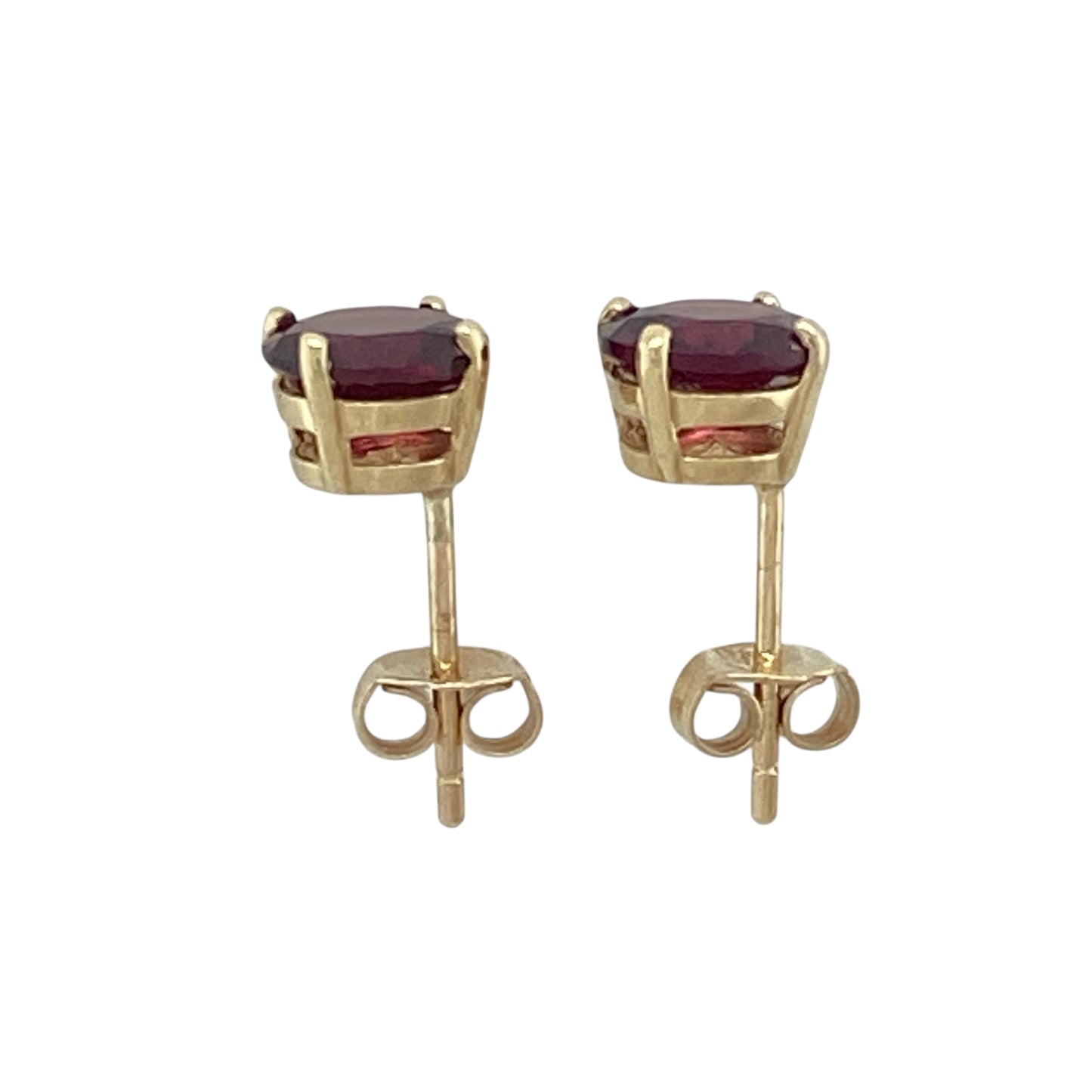 9ct Gold & Round Red Stone Stud Earrings