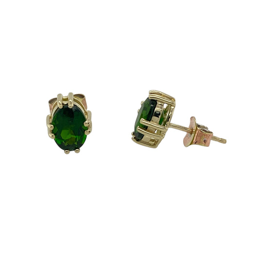 9ct Gold & Oval Green Stone Set Stud Earrings