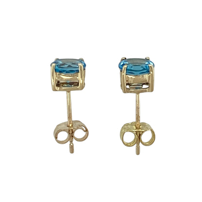 9ct Gold & Blue Stone Round Stud Earrings
