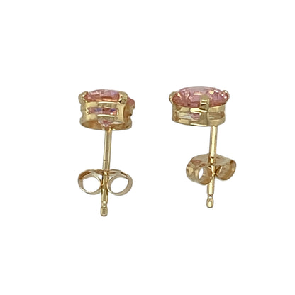 9ct Gold & Pink Stone Round Stud Earrings