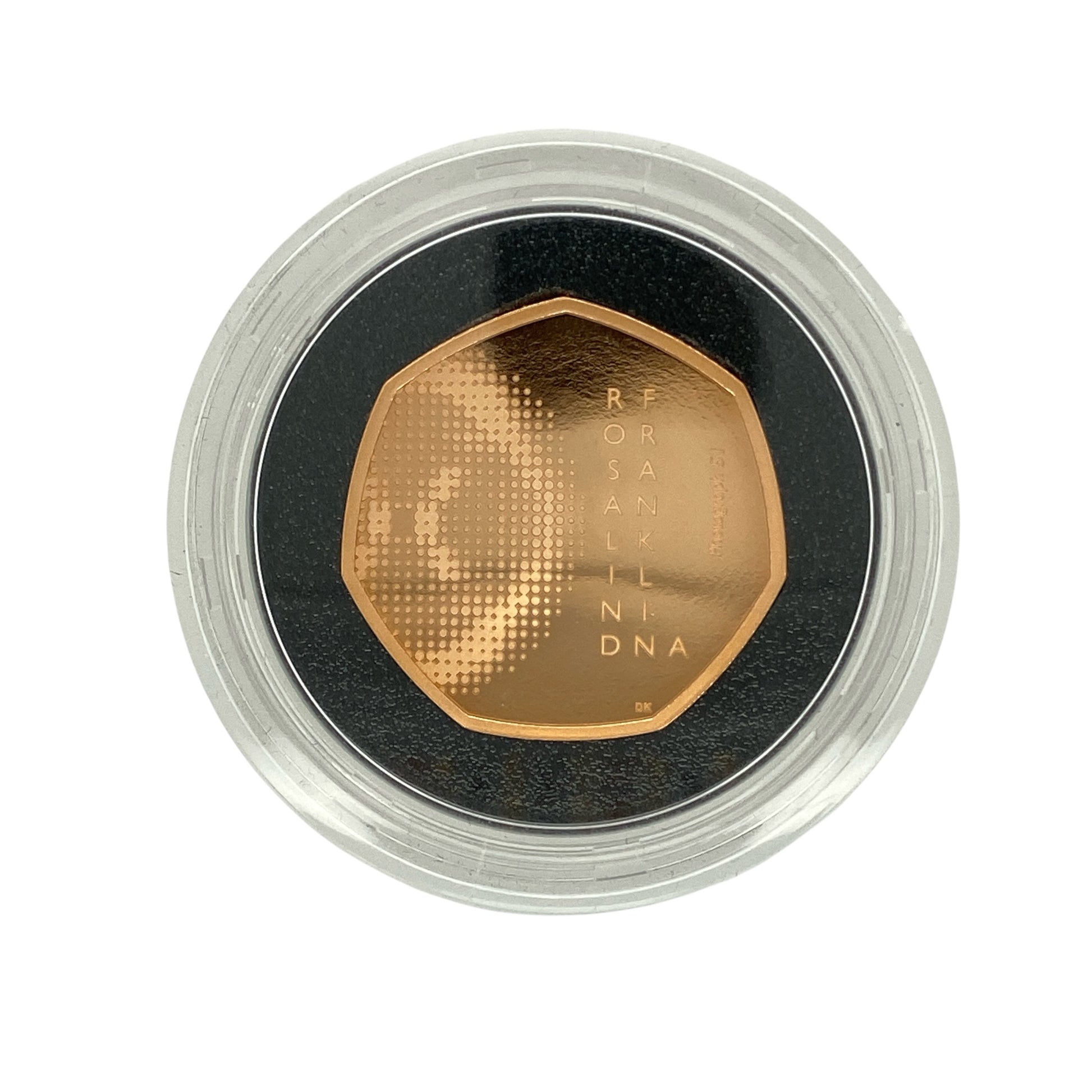 Bring scientific achievement and exceptional collectability to your collection with this 2020 UK Innovation of Science 22ct gold Proof 50p coin—an outstanding Royal Mint release presented in its official box with certificates of authenticity.

Design: One side features the definitive portrait of Queen Elizabeth II, while the reverse celebrates Rosalind Franklin, honouring her groundbreaking work with X-ray crystallography that played a vital role in the discovery of DNA’s double helix structure.  