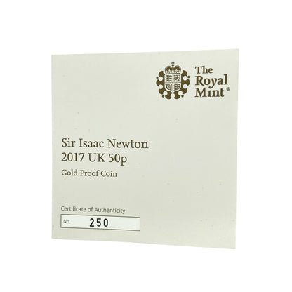 2017 Innovation of Science Sir Issac Newton UK 22ct Gold 50p Gold Proof Coin