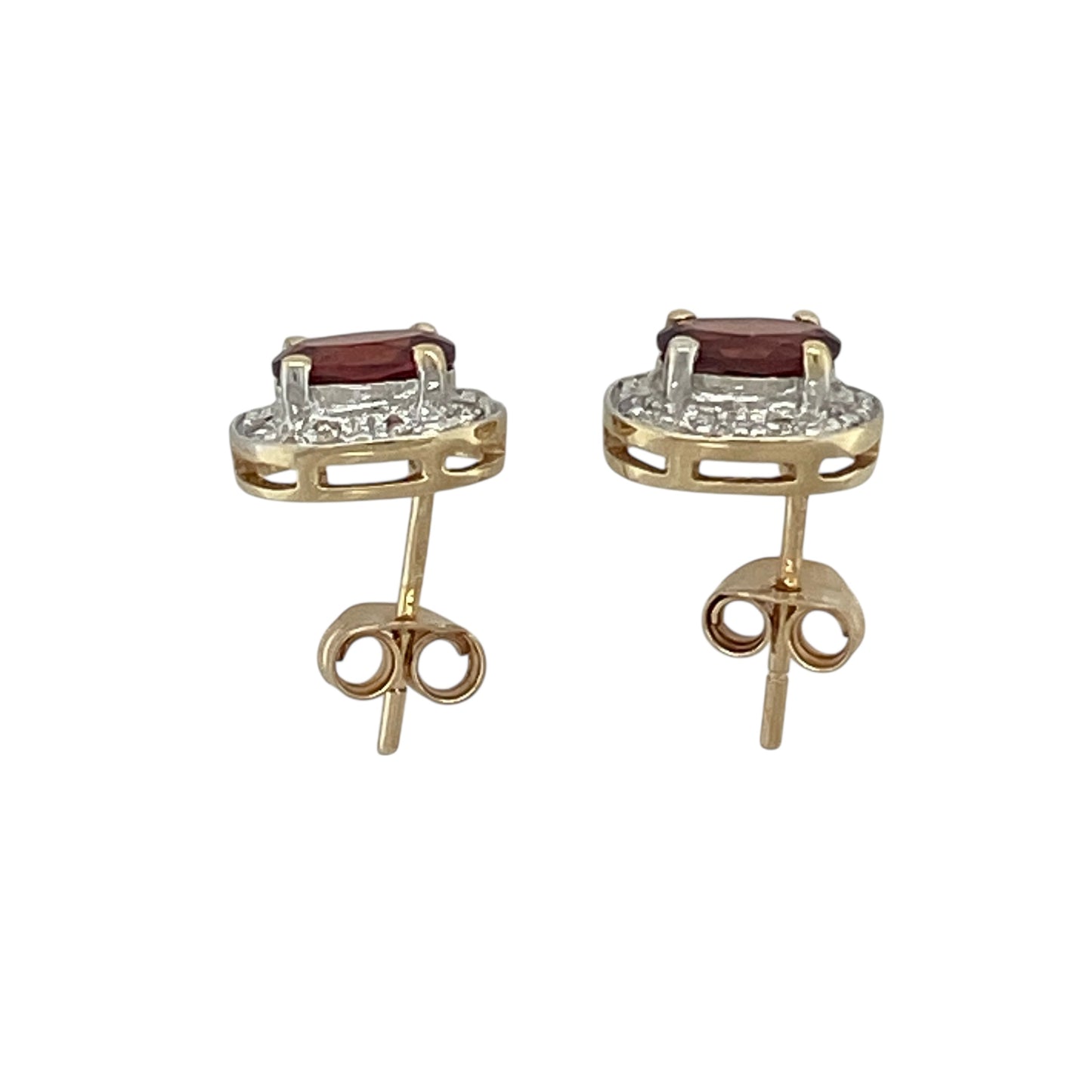 9ct Gold Diamond & Garnet Set Halo Stud Earrings