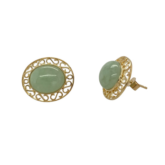 9ct Gold & Jade Set Oval Stud Earrings