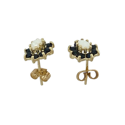 9ct Gold Sapphire & Opalique Set Cluster Stud Earrings