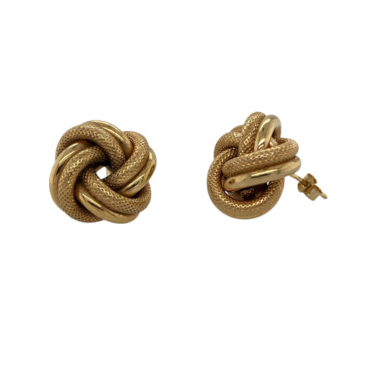 9ct Gold Large Patterned 17mm Knot Stud Earrings