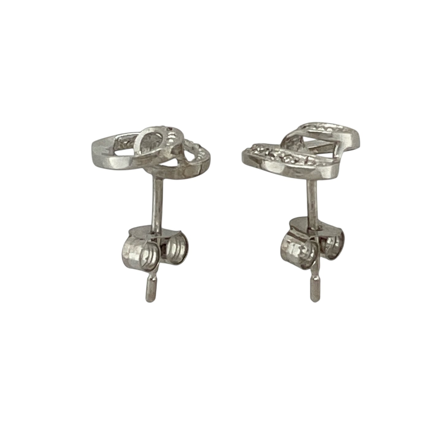 9ct White Gold & Diamond Set Open Heart Stud Earrings