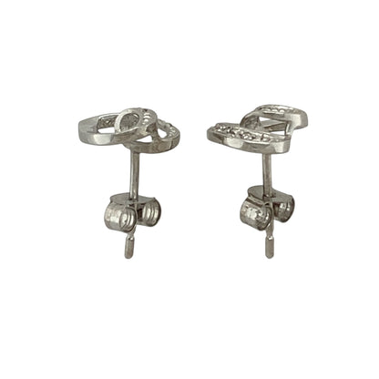 9ct White Gold & Diamond Set Open Heart Stud Earrings