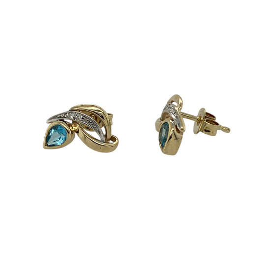 9ct Gold Diamond & Blue Topaz Set Stud Earrings