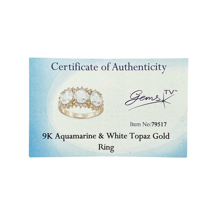 9ct Gold Aquamarine & White Topaz Set Ring